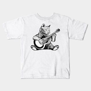 Vintage Cat Playing Acoustic Guitar Kids T-Shirt